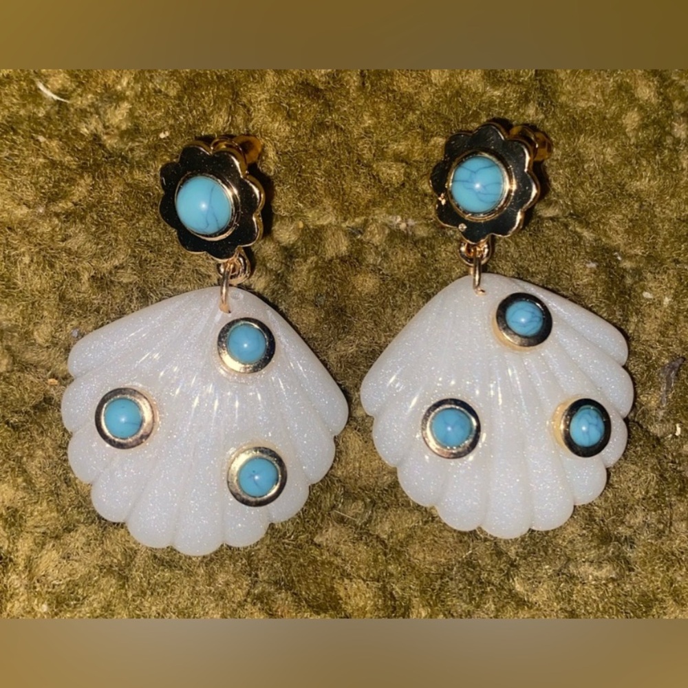 Elegant Shell Earrings with Turquoise Accents & Nyoka Loop Earrings